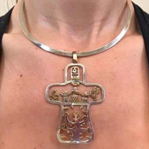Silver & gold Mexican story cross necklace
